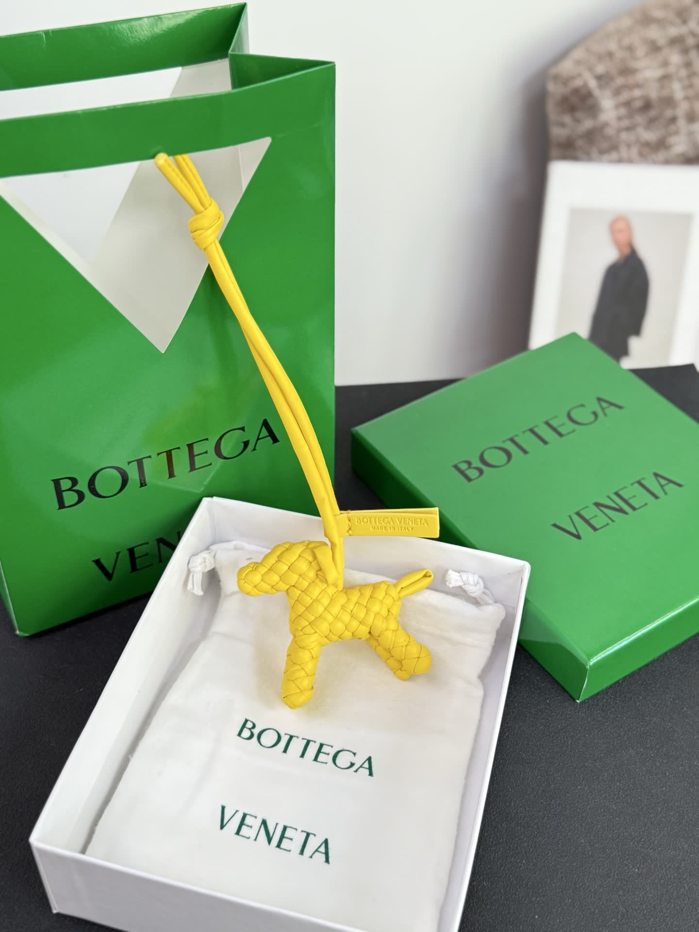 Bottega Veneta Yellow Quilted Dog Charm